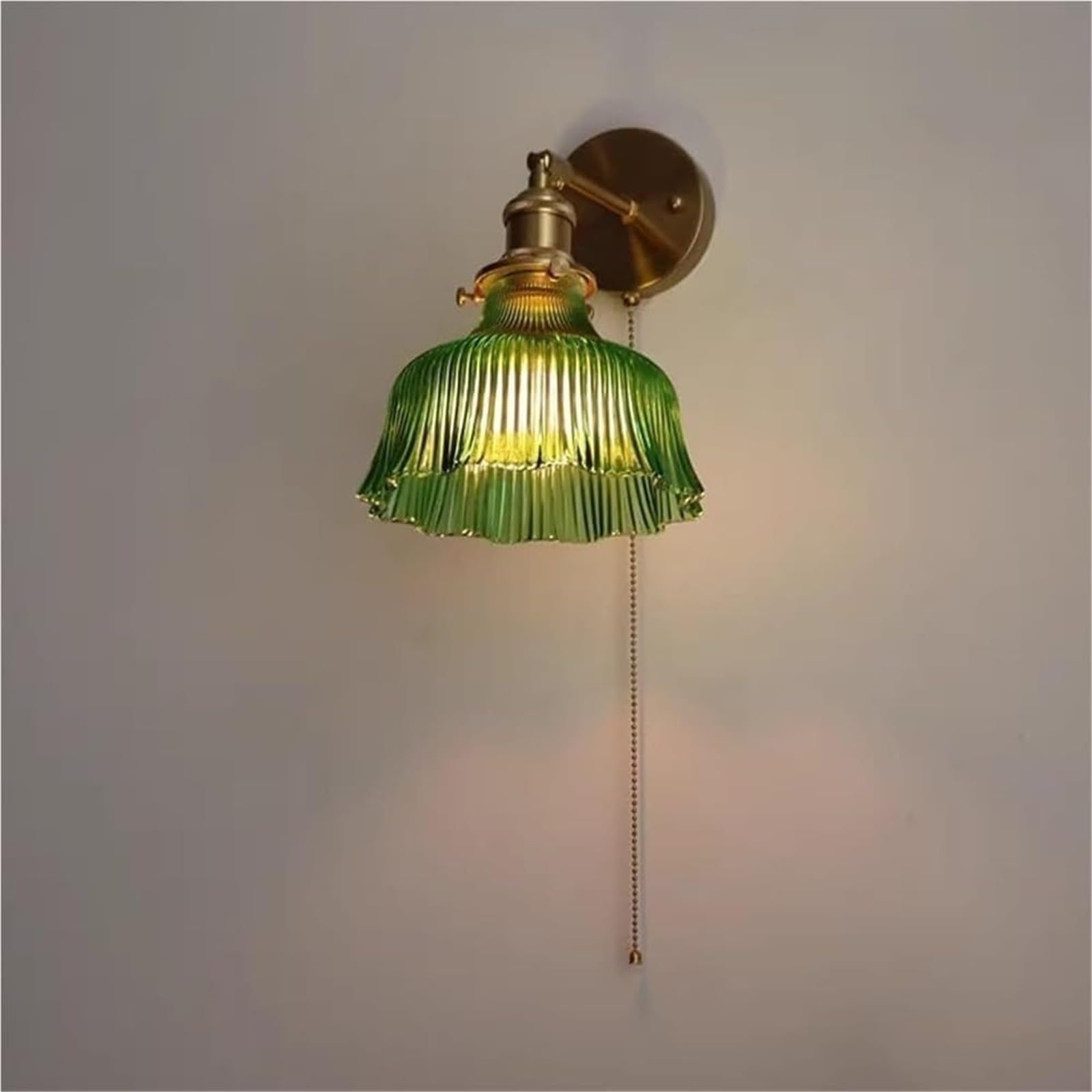 Générique Zielona szklana lampa ścienna w kształcie kwiatu - regulowane ramię z antycznego mosiądzu z łańcuszkiem, nowoczesna lampa wiejska do sypialni i salonu (zielona)