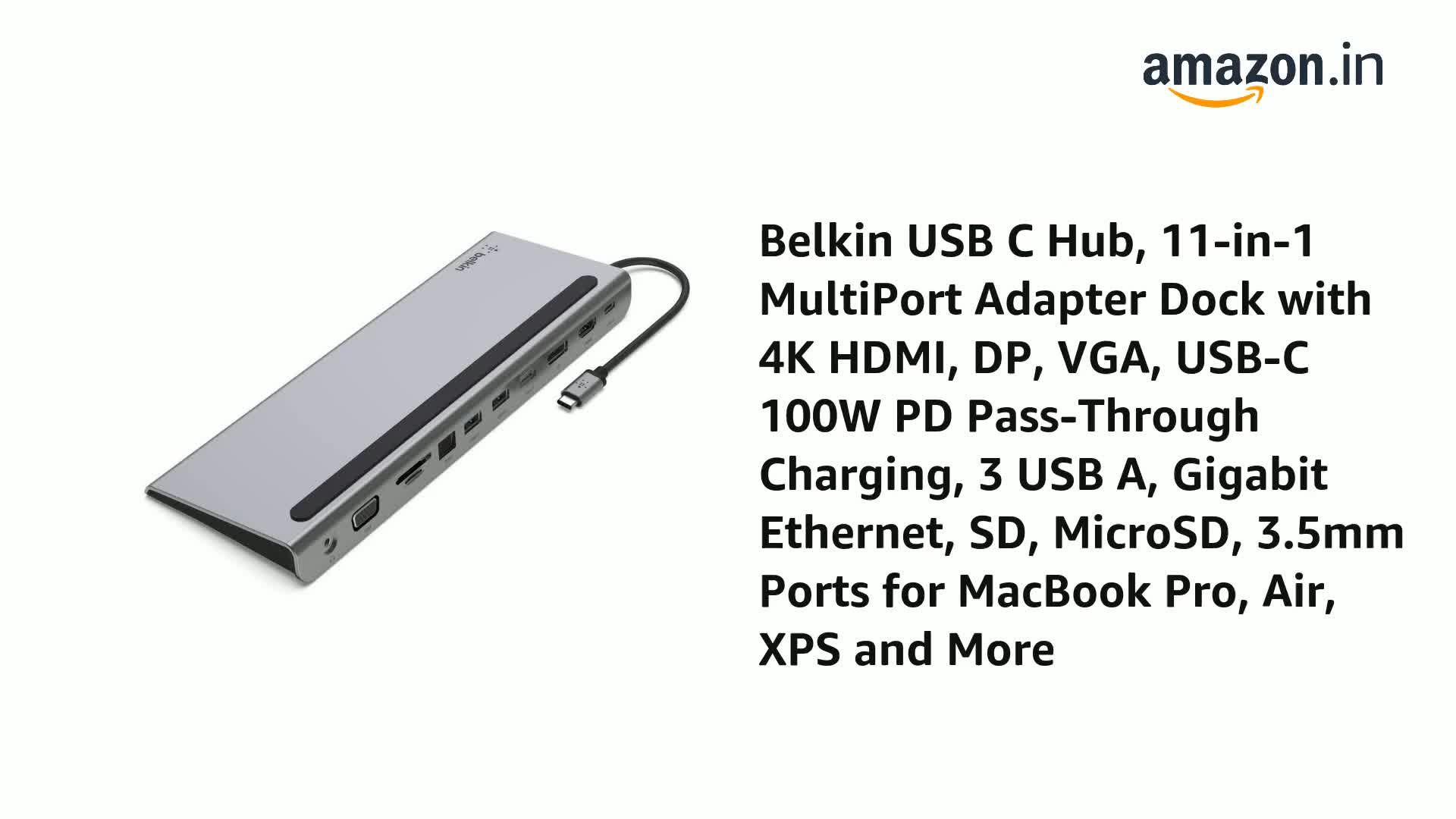 Belkin USB C Hub, 11-in-1 MultiPort Adapter Dock with 4K HDMI, DP