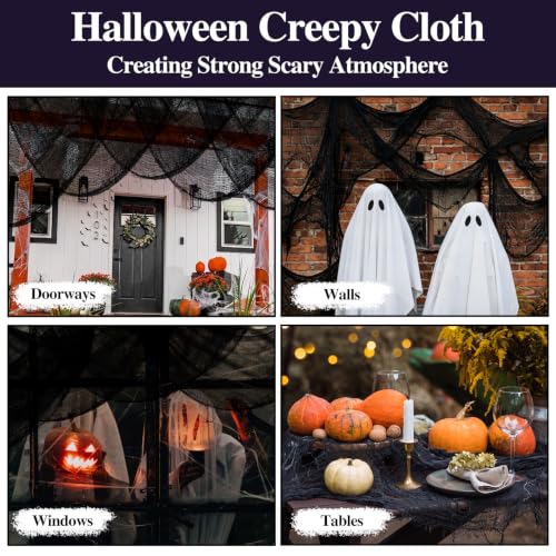Image of ZeeDix 6 Pack Black Halloween Creepy Cloth 30 x 75 Inch - Halloween Cheesecloth Decoration Spooky Scary Gauze Black Cheese Cloth for Party Supplies Outdoor Yard Home Wall Doorway