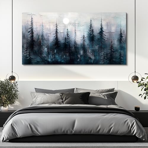 Large Wall Decor for Living Room Canvas Wall Art for Office Modern Wall Decorations for Bedroom Foggy Forest Landscape Paintings Black and White Pictures Artwork Room Home Decor 24"X48"
