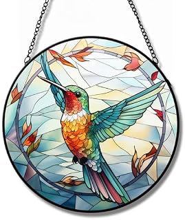 Floral Hummingbird Glass Suncatcher 6 in Balcony Bird Lover Garden Wall Decor Gift