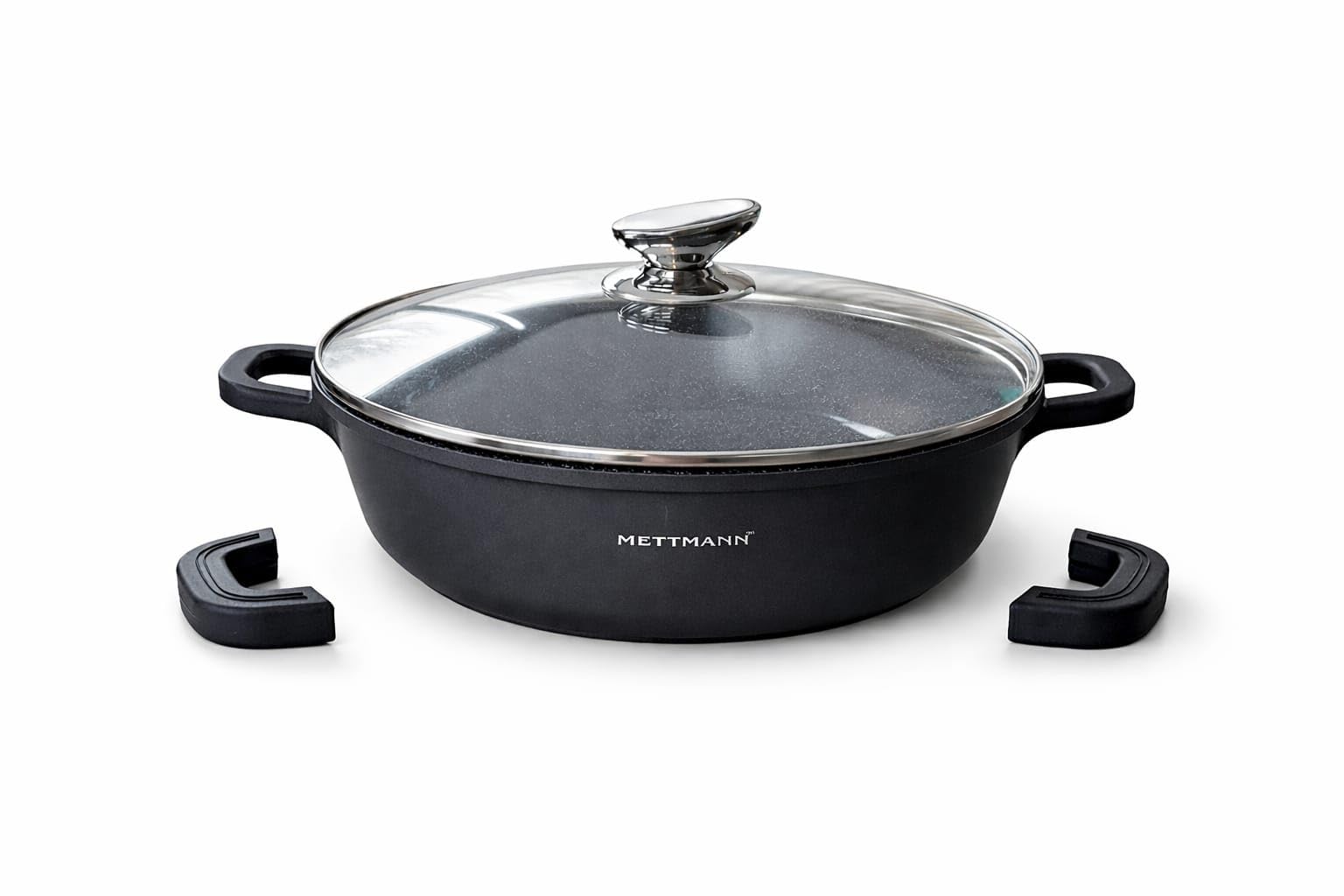 Sautoir/Sauteuse 28 cm -Fonte d'Aluminium - Revêtement Céramique Type Pierre - Couvercle en Verre - Tous Feux dont Induction - Sans PFOA (28cm)