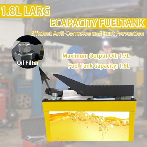 Image of Air Hydraulic Pump 0.45 Gal 10,000 PSI Reservoir NPT 3 /8 inch Oil Outlet, NPT 1 /4 inch Inlet, Air Hydraulic Foot Pump Made of Aluminum, Yellow