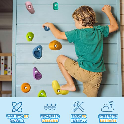 Image of 45 PCS Rock Climbing Wall for Kids,Rock Wall Climbing Holds,Adults Climbing Wall Grip Kits Holds Up to 230 lbs for Outdoor Indoor Home Playground Climbing Holds(Pastel Color)