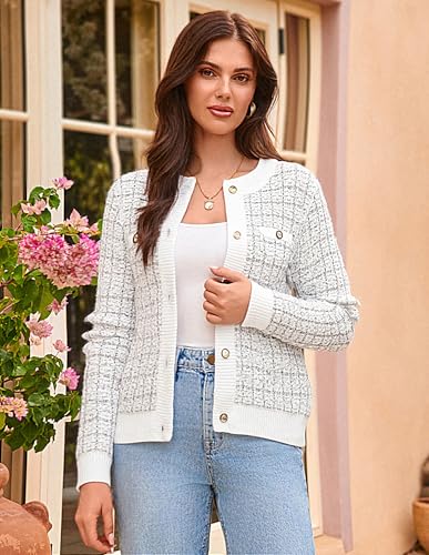 Image of GRACE KARIN Womens Open Front Button Down Long Sleeve Texture Knit Cardigan Sweaters with Pockets