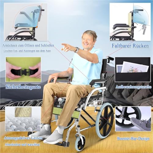 Silla de ruedas ligera plegable con frenos dobles y respaldo plegable, ideal para uso doméstico y de tránsito