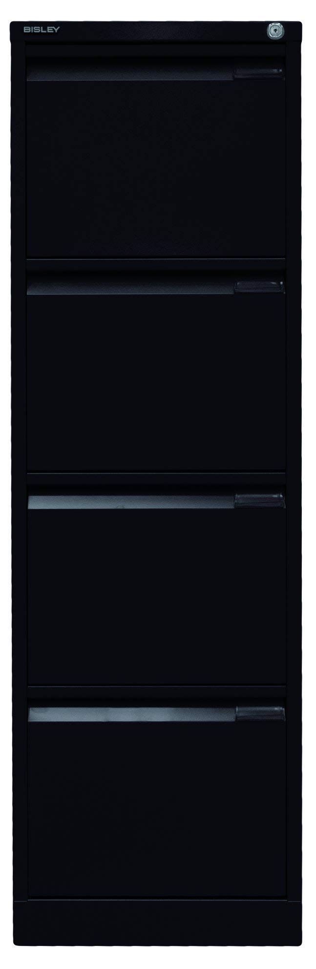 BISLEY Hängeregistraturschrank, einbahnig, DIN A4, 4 HR-Schubladen, Metall, 633 Schwarz, 62.2 x 41.3 x 132.1 cm