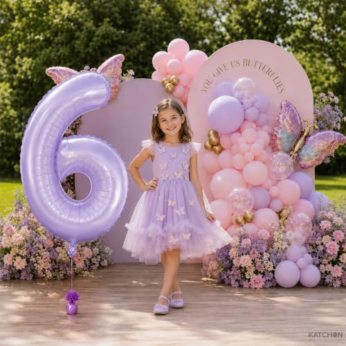 Image of Katchon, 40 Inch Light Purple Number 6 Balloon For 6th Birthday Decorations