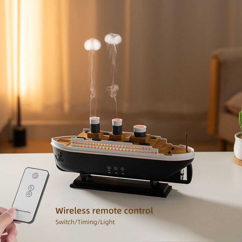 Image of Smart Ultrasonic Humidifier for Bedroom Titanic Humidifier with Remote Aromatherapy Diffuser Steamship Humidifier 7 Light 2 Mist Mode Air Humidifiers for Bedroom, Essential Oil Diffuser