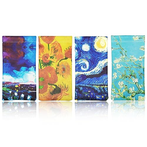 Image of 4 Pack Squeeze Eyeglasses Pouch, Leather Sunglasses Case Glasses Sleeve for Travel, Office, Study