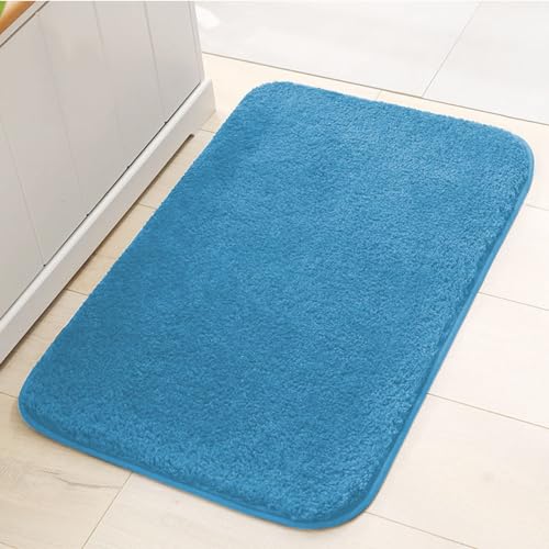 Bathroom Rugs, Bath Rug Non-Slip Bathroom Mats with Super Shaggy Soft Microfiber Plush TPR Backing, Water Absorbent Carpets, Machine Washable Easy Clean and Dry, 20"x32", Blue Blue 20"x32"