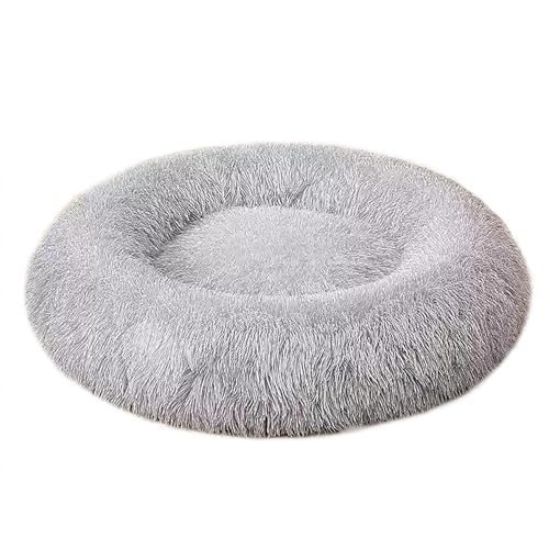 猫 冬 ペットベッド 保温 犬 ペット マット 厚み ソファー 丸型 寒さ対策 クッション もこもこ ふわふわ (ライトグレー, L)