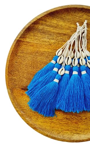 Image of Zippy Flora Handmade Cotton Tassels with Cowrie Shells for DIY & Crafts Project, Pack of 10 (Firozi)
