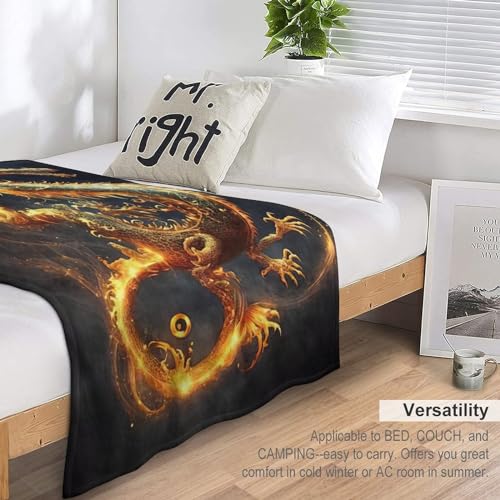 Manta de sofá acogedora con estampado de dragón para tardes de cine 7