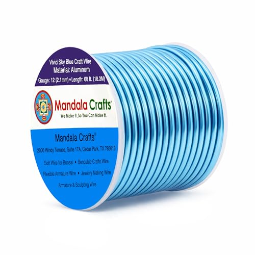 Image of Mandala Crafts 12 Gauge Vivid Sky Blue Anodized Aluminum Craft Wire, 60 FT | Colored, Flexible, Bendable, for Bonsai, Armature, Sculpting, Wire Wrapping, Jewelry Making, Weather & Tarnish Resistant