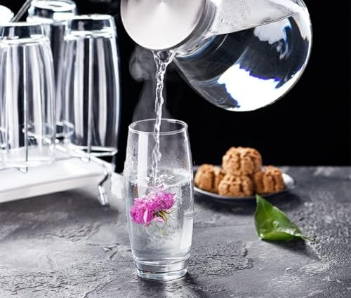 Image of 280ml Tall Fluted Highball Glasses with Heavy Diamond Cut Base | Ribbed Drinking Tumblers for Cocktails, Water, Juice Glass Set of 6
