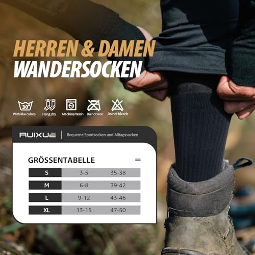 Ruixue Merino Wandersocken Herren & Damen, Outdoor Socken Trekkingsocken, Merinowolle Sportsocken Laufsocken Sneakersocken für Herren, Damen & Kinder[3 Paar]