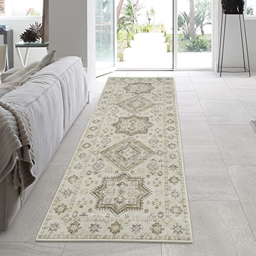 COZYLOOM Runner Rug 2x6 ft Boho Tribal Distressed Entryway Rug Runner Floral Print Hallway Runners Indoor Living Room Bedroom Floor Mat Laundry Dining Floor Mat Anti-Slip Backing Kitchen Mat