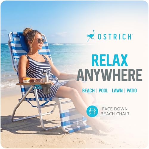 Image of Ostrich the Original 3N1 Reclining Lounge Chair Relaxing Beach Seat, Stripe