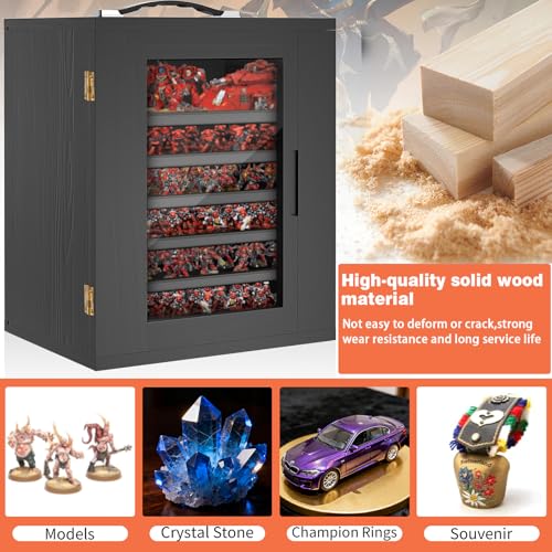Image of Miniature Storage Case for Collectibles, Miniature Display Cases with Magnetic Door and 6 Trays, Clear View Miniatures Transport Case (Black)