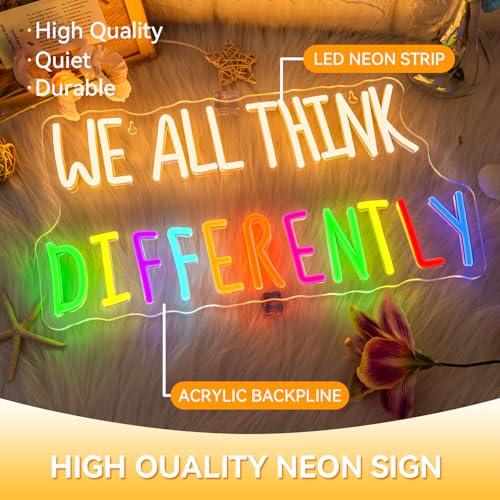 Image of ineonlife Classroom Neon Sign Psychology Neon Signs for Wall Decor We All Think Differently Led Lights Bedroom Study Therapy Office Counseling Office Decor Gifts for Teen Boys