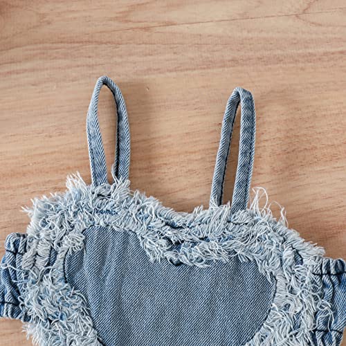 2PCS Infant Baby Girl Raw Edge Heart Shape Strap Crop Tops + Heart Ripped Denim Shorts Clothes Sets4