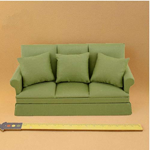 Deanyi 1:12 Scale Nette Stoff DREI-Personen-Sofa Puppenhaus Mit 3 Kissen Miniatur-holzmöbel Couch Handmade Crafts… – Bild 3