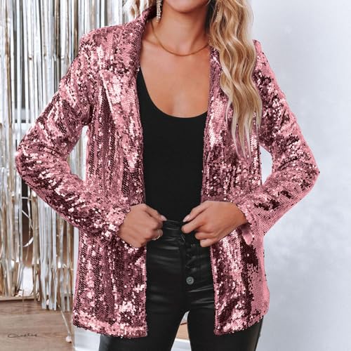 Women's Sequin Blazer Sparkly Party ChristmasLong Sleeve Lapel Open Front Glitter Sequin Jacket4
