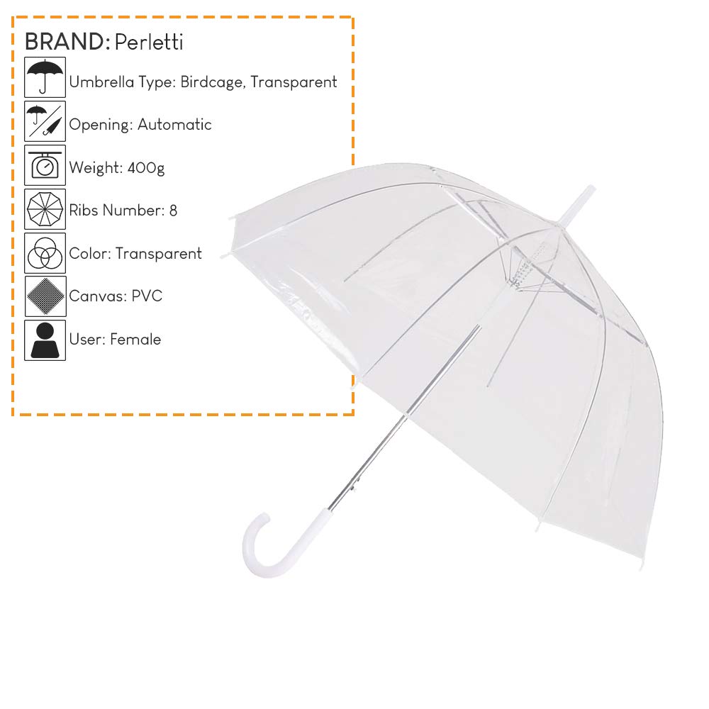 Ombrello Donna Ragazza Parapioggia a Cupola Trasparente In Pvc Lunghezza Stecche cm 61