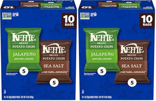 Image of Kettle Brand Potato Chips, Variety Pack of Sea Salt and Jalapeno, 1 Oz, 10 Ct (Pack of 2)
