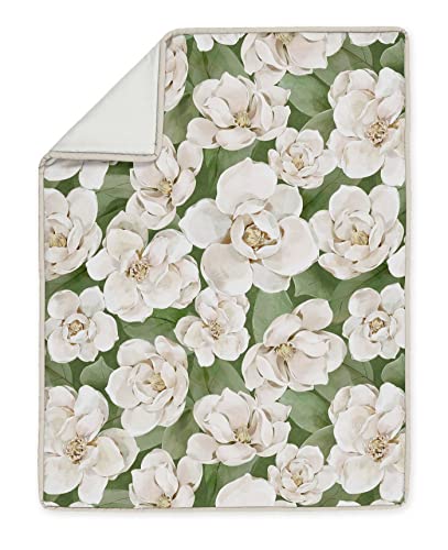 Image of Sweet Jojo Designs Sage Green Boho Flower Floral Girl Baby Crib Bedding Set Infant Nursery Room Blanket Fitted Sheet Skirt Ivory Shabby Chic Bohemian Watercolor Garden Nature Modern Beige Fringe 4pc