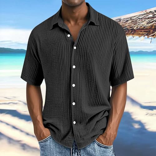 Mens Summer Textured Shirts Casual Button Down Lapel Short Sleeve Tops Fashion Vacation Holiday Beach Boho Streetwear3