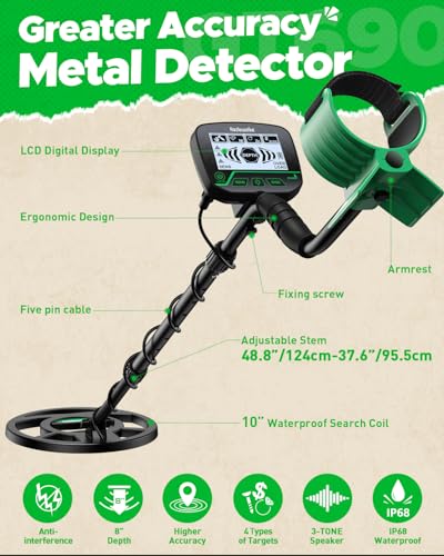 Image of Metal Detector for Adults & Kids, High Accuracy 10 inch Waterproof Search Coil with All Metal & Disc Modes, Kids Metal Detectors Gold Detecting for Beginners, Junior & Youth