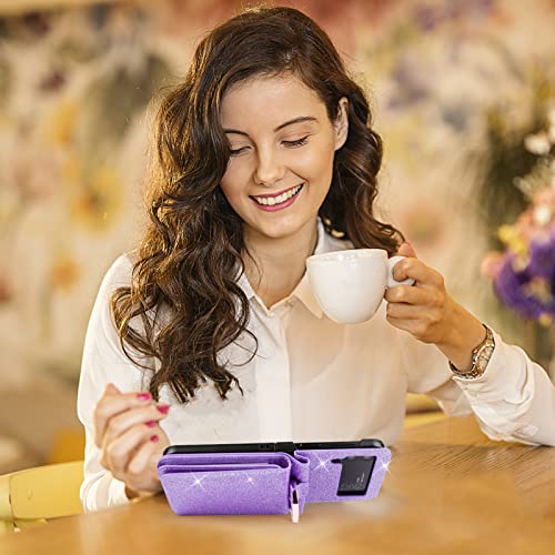 Ksridote For Samsung Galaxy Z Flip 4 Case With Ring Card Holder Hinge Protection, Bling Samsung Z Flip 4 Case Wallet Glitter Galaxy Z Flip 4 Wallet Case Cell Phone Case Cover Purse For Women, Purple #TOP5