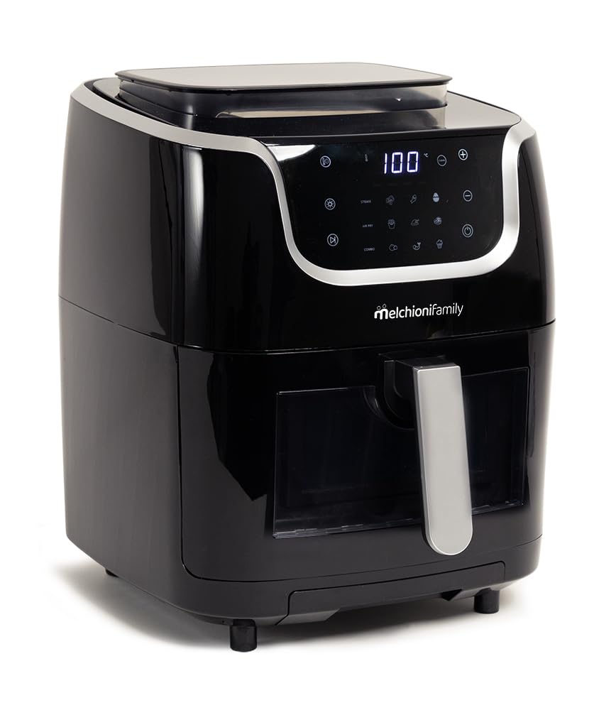 Heißluftfritteuse Melchioni Gioia 3in1 mit Dampf- und Kombifunktion, 6,5L Fassungsvermögen, 1,3L Wassertank, Touch-Display, 30 voreingestellte Programme, Timer, Temperaturregelung, 1700W