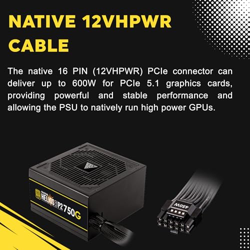 Image of GAMDIAS PCIe 5.1 & ATX3.1 Gold 750W Power Supply for GeForce RTX 5000 /4000 /3000 Series, 750W Fully Modular ATX 80 Plus Gold Computer PSU for Gaming PC Desktops, Low-Noise Fan, Helios P2-750G