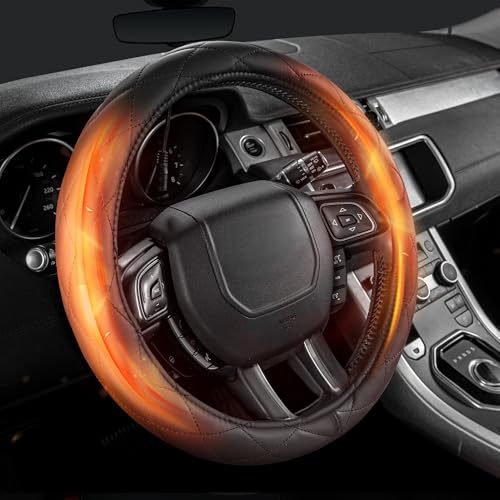 WARMITORY Heated Steering Wheel Cover: 3-Min 12V Quick Heating Leather with...