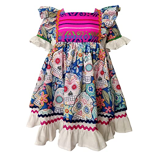 Mexican Day of the Dead Girl Dress Traditional Dia de Muertos Cotton Handmade Toddler