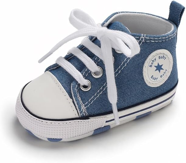 Unisex Baby Boys Girls Shoes, Newborn Infant Non-Slip Canvas Denim High Top Sneakers, Toddler First Walkers Shoes