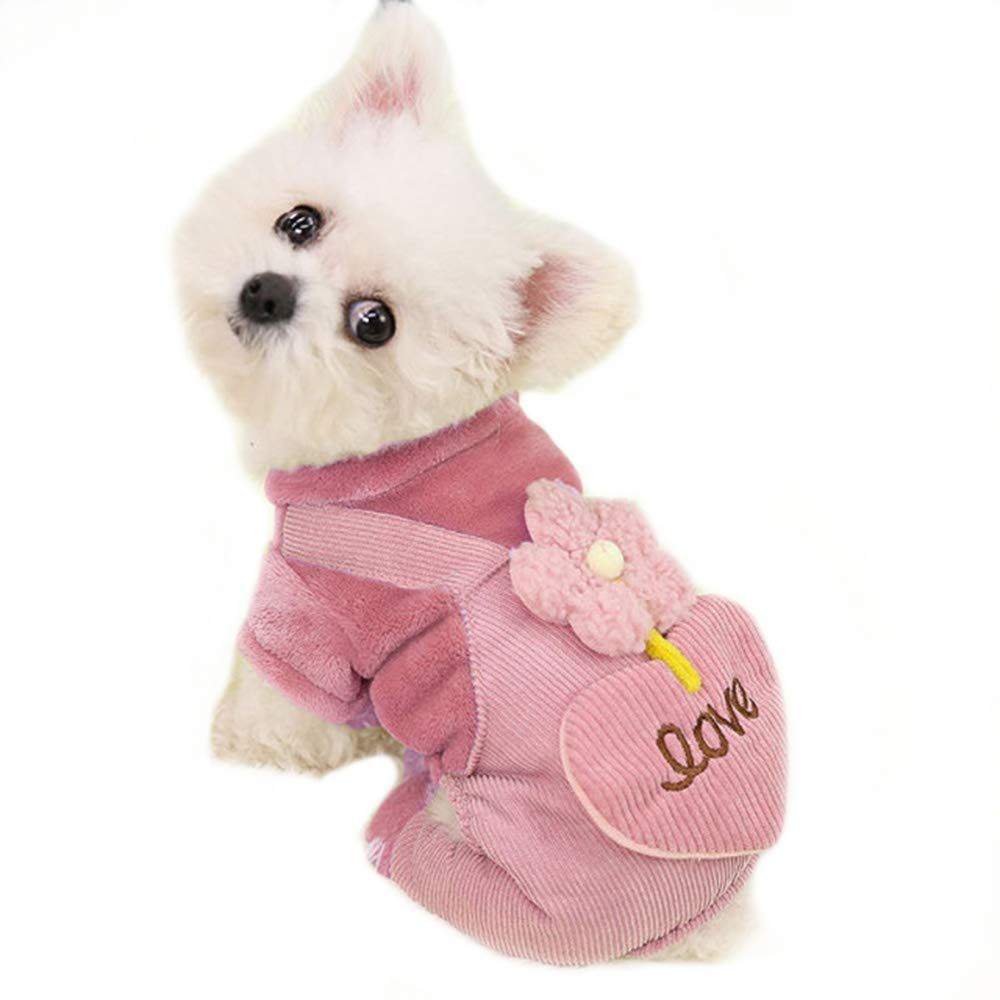 MeiAOBest Pet 4 Legs Warm Jumpsuit Cute Puppy Outfit Sweater Winter Dog Coats Cat Anti-Hair Onesies Pajamas with Fleece for Puppy Small Dogs Cats (Pink, Small) โ image 1