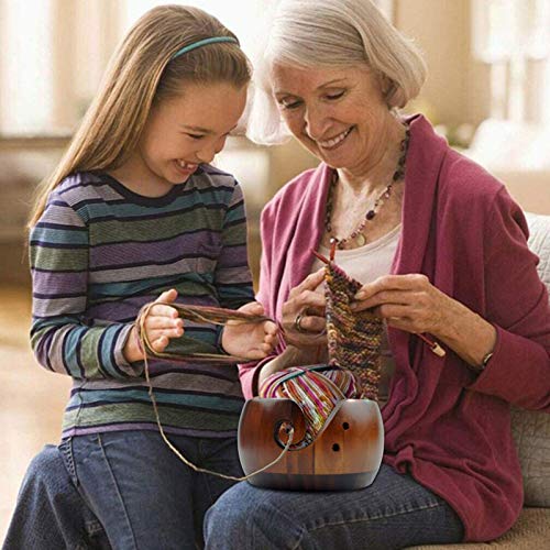 Image of Joyeee Wooden Handmade Knitting Bowls - Large Round Woven Wool Bowl for DIY Crocheting Home Decor & Needlework - 6 * 3.1 Inch