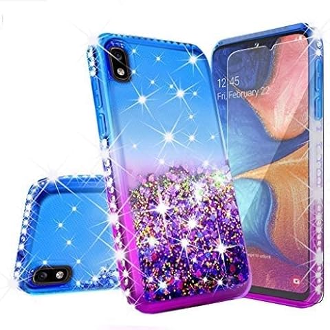 Galaxy Wireless Case for Jitterbug Smart3 (2021)/Lively Smart3 Liquid Glitter Phone Case w[Tempered Glass Screen Protector] Bling Diamond Girls Women - Purple/Blue Cover