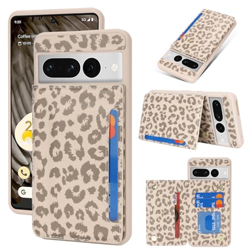iCoverCase Compatible with Google Pixel 7 Pro Case with Card Holder Wallet Phone Case for Women Men [RFID Blocking] PU Leather Protective Wallet Case for Pixel 7 Pro (Beige Leopard)