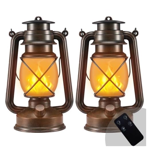 Best garden solar table lights Outdoor Lantern Hanging Vintage Led Waterproof Camping Lamps with Dancing Flame Non-Solar Remote Control Light Landscape Decor for Table Patio Garden Yard Pathway Porch 2Pack (3AA Batteries Power)