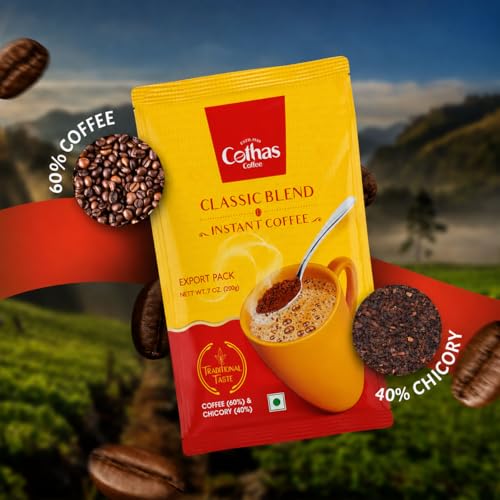 Image of Cothas Classic Blend Instant Coffee Powder | Traditional South Indian Taste | Made with 60% Coffee & 40% Chicory for Rich Aroma and Strong Flavour | Smooth & Easy to Prepare | 200 g Pack