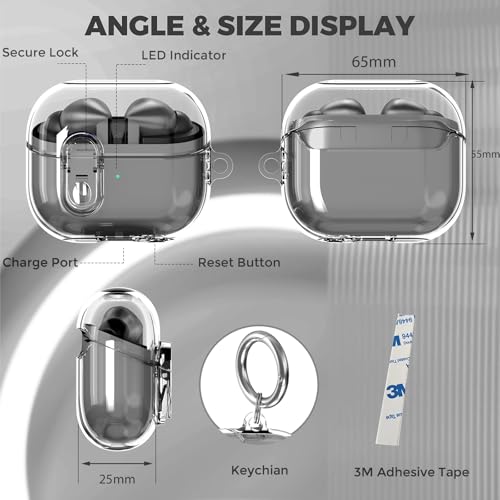 OTOPO Compatible with Samsung Galaxy Bud 3 Pro Case/Buds3/Buds 3 FE Case Clear Lock Clip with Cleaner Kit, Transparent TPU Galaxy Buds Pro 3 Protective Cover Men Women with Carabiner, Clear by OTOPO - Used condition - Image 5
