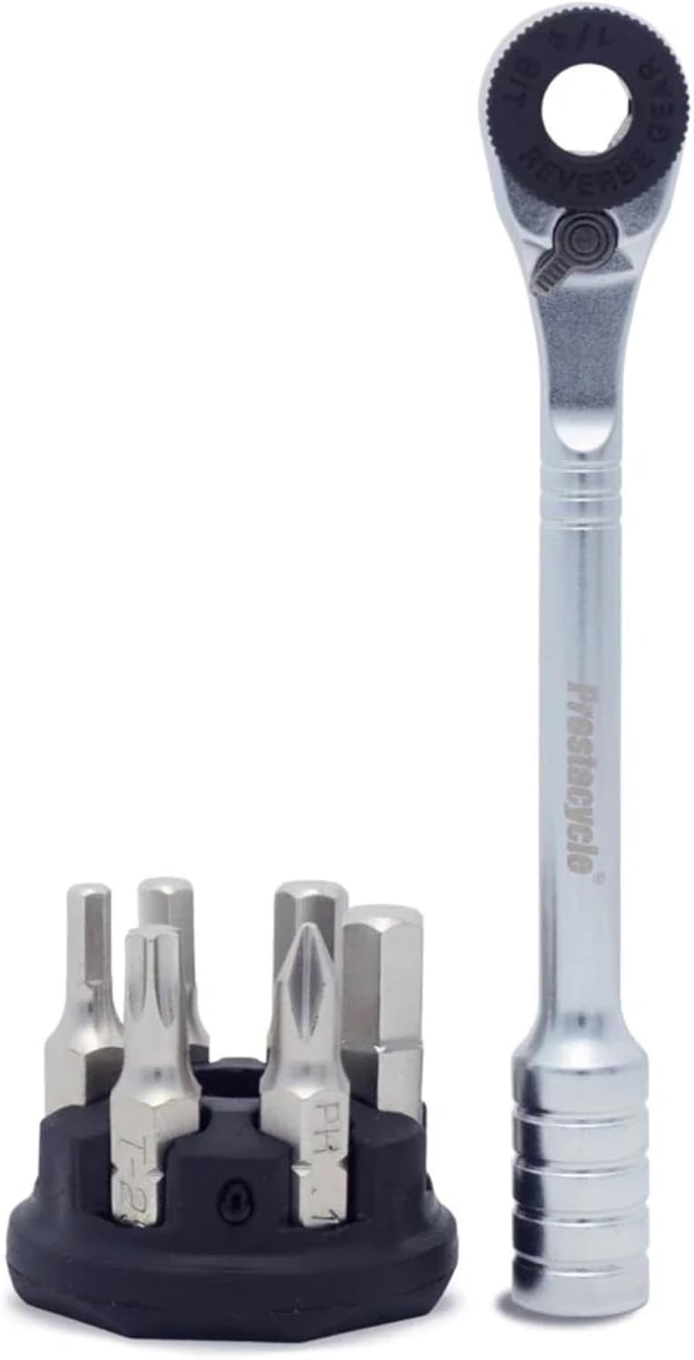 Prestacycle Prestaratchet Bicycle Pro Tool – Compact Reversible Ratchet with Quick-Disc Thumb Wheel, Compatible with 1/4" Hex Bits, Bicycles, Lightweight & Durable Wrench for Precision Work