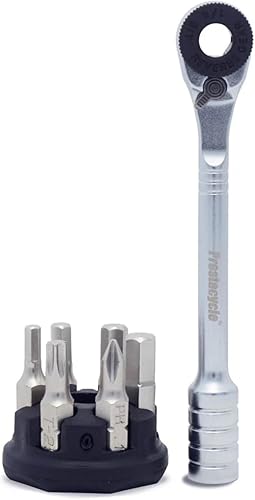 Prestacycle Prestaratchet - Kit de trinquete de bolsillo micro con (6) puntas S2 y soporte redondo - Herramienta de trinquete hexagonal compacta de