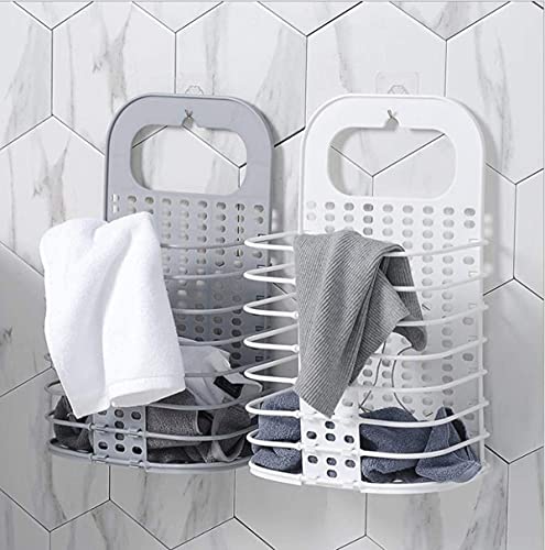 Set of 2 Wall Mount Foldable Hanging Plastic Laundry Hamper Bin B...
