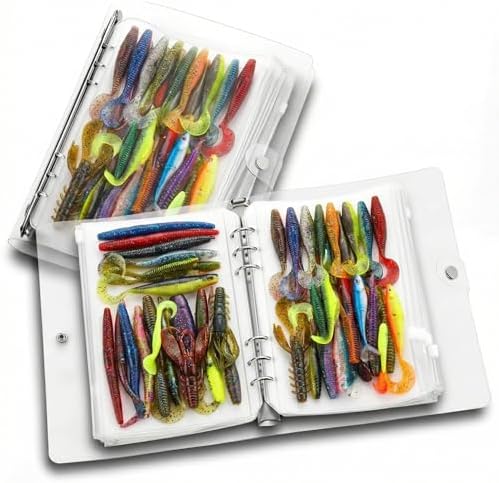 LemonSecret Fishing Bait Bags Fishing Tackle Binder Bags Worm Wallet with 20 Clear Pockets Waterproof Soft Plastic Bait Storage for Baits, Lure, Lines, Rigs